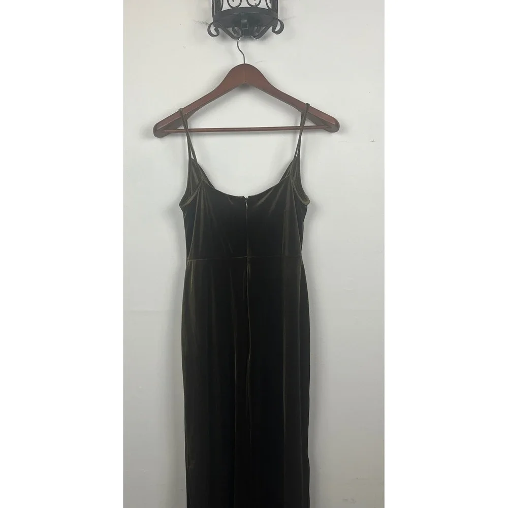 Just Taylor Olive Green Velvet Cowl Neck Maxi Dress Spaghetti Strap Size 2